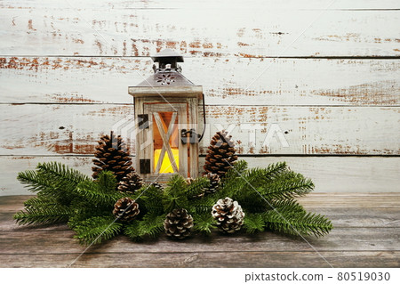 Christmas lantern Decorative on wooden background 80519030