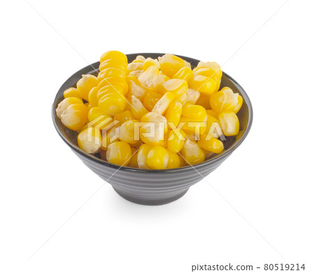 Bowl with corn kernels on white background Bowl with corn kernels on white background 80519214