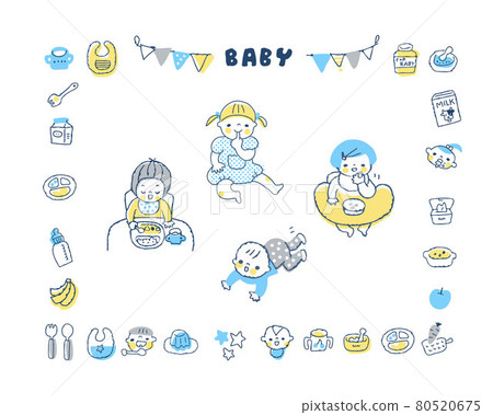 Baby's various poses and icon set 80520675