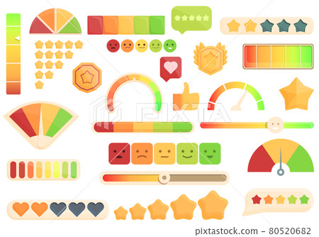 Satisfaction level icons set cartoon vector. Customer smile 80520682