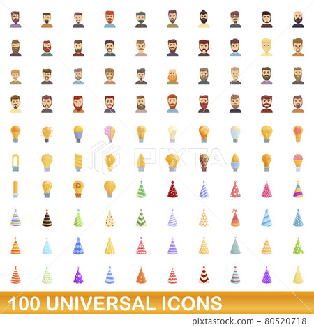 100 universal icons set, cartoon style 80520718