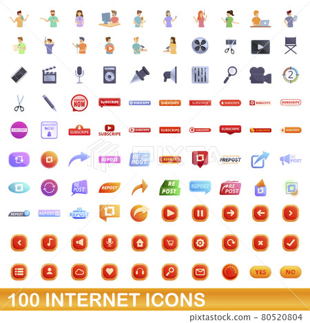 100 internet icons set, cartoon style - Stock Illustration [80520804 ...