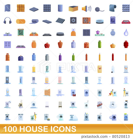 100 house icons set, cartoon style 100 house icons set, cartoon style 80520813