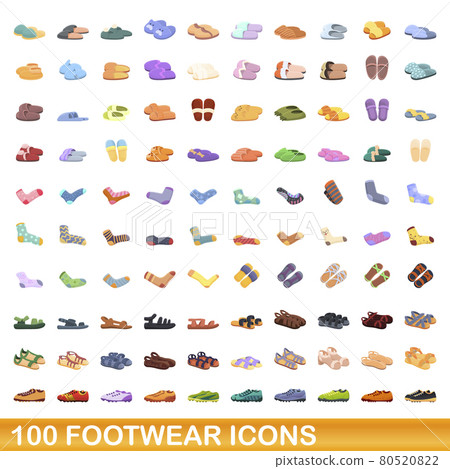 100 footwear icons set, cartoon style 100 footwear icons set, cartoon style 80520822
