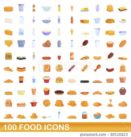 100 food icons set, cartoon style 80520823