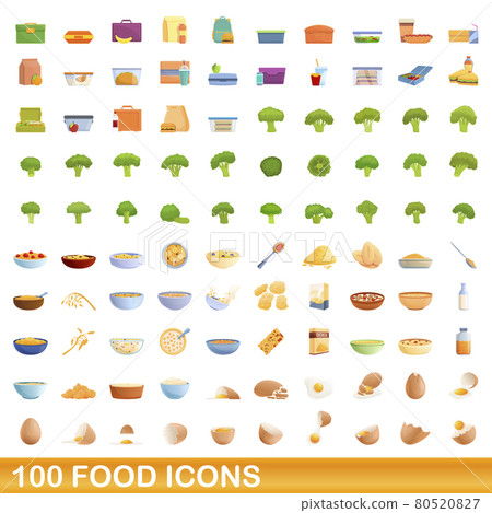 100 food icons set, cartoon style 100 food icons set, cartoon style 80520827