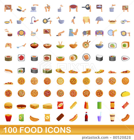 100 food icons set, cartoon style 80520828