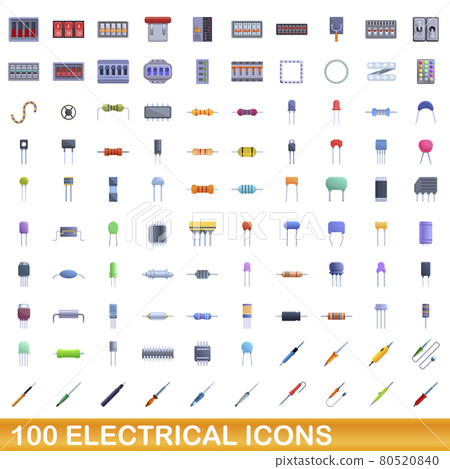 100 electrical icons set, cartoon style 100 electrical icons set, cartoon style 80520840