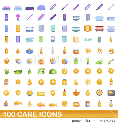 100 care icons set, cartoon style 100 care icons set, cartoon style 80520855