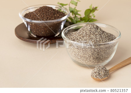 perilla seed and powder in glass bowl perilla seed and powder in glass bowl 80521357