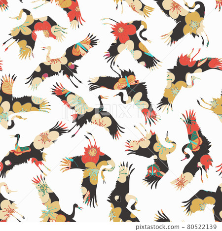 Japanese pattern. Seamless vector ornament with traditional motives. Japanese pattern with storks and chrysanthemum. Japanese pattern. Seamless vector ornament with traditional motives. Japanese pattern with storks and chrysanthemum. 80522139