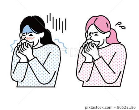 感冒婦女的插圖:花粉症、打噴嚏、咳嗽、流鼻涕、發冷、發燒、疾病、不適、疲倦、健康不佳、健康 感冒婦女的插圖:花粉症、打噴嚏、咳嗽、流鼻涕、發冷、發燒、疾病、不適、疲倦、健康不佳、健康 80522186