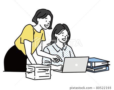 Illustration of a woman handing over, educating, and instructing (senior, boss, document creation, workflow, work procedure, business) Illustration of a woman handing over, educating, and instructing (senior, boss, document creation, workflow, work procedure, business) 80522193