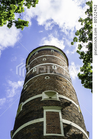 Medieval Tower with Clouds and Blue Sky in Panemune, Lithuania Medieval Tower with Clouds and Blue Sky in Panemune, Lithuania 80522452