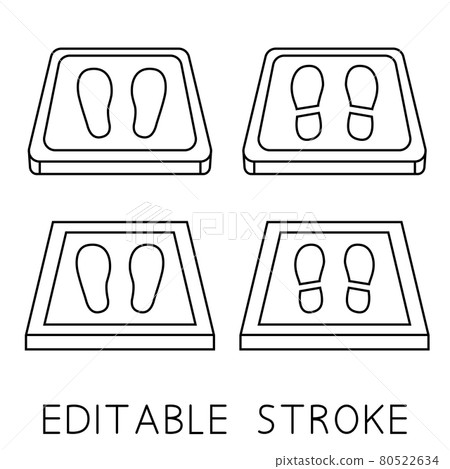 Sanitizing mats simple icons. Antibacterial equipped in flat style. Disinfection carpet for shoes. Set of disinfectant mats. Editable stroke 80522634