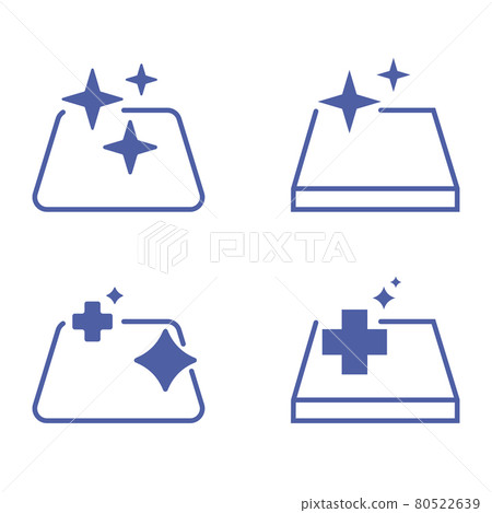 Sanitizing surfaces. Sanitary symbols. Cleaning and disinfection surface. Silhouette symbol. Easy cleaning. Blue color icons. Sanitation and hygiene sign 80522639
