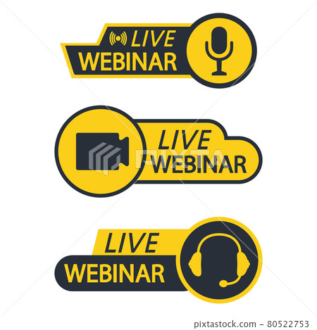 Live Webinar Button, icon, emblem, label. Basic icons for Video Conference, Webinar, Video chat. Online course, distance education, video lecture, internet group conference. Broadcasting icon 80522753