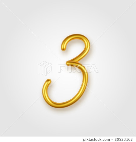 Gold 3d realistic number 3 sign on a light background. Gold 3d realistic number 3 sign on a light background. 80523162