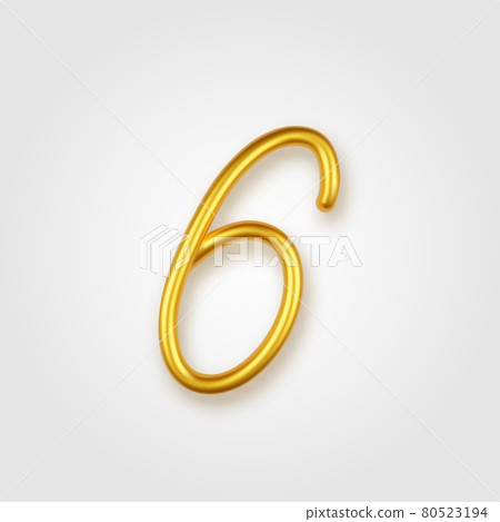 Gold 3d realistic number 6 sign on a light background. 80523194