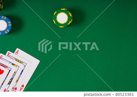 Banner template layout mockup for online casino. Green table, top view on workplace. Banner template layout mockup for online casino. Green table, top view on workplace. 80523361