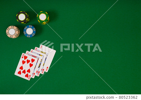 Banner template layout mockup for online casino. Green table, top view on workplace. Banner template layout mockup for online casino. Green table, top view on workplace. 80523362