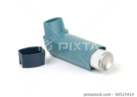 Asthma inhaler on a white background with light reflection 80523414
