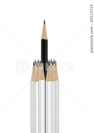Black pencil grouped within white pencils signifying difference beating the odds success rising above 80523724