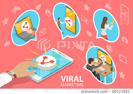 Viral Marketing and Social Media Sharing. 3D Isometric Flat Vector Illustration. Viral Marketing and Social Media Sharing. 3D Isometric Flat Vector Illustration. 80523881