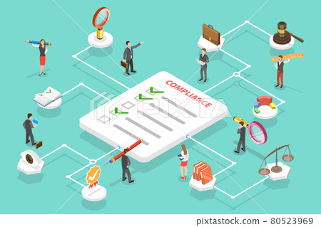 3D Isometric Flat Vector Conceptual Illustration of Regulatory Compliance. 3D Isometric Flat Vector Conceptual Illustration of Regulatory Compliance. 80523969