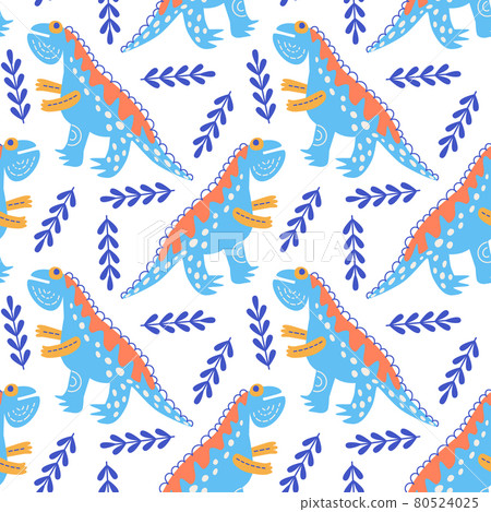 Vector illustration of seamless pattern with dinosaur. 80524025
