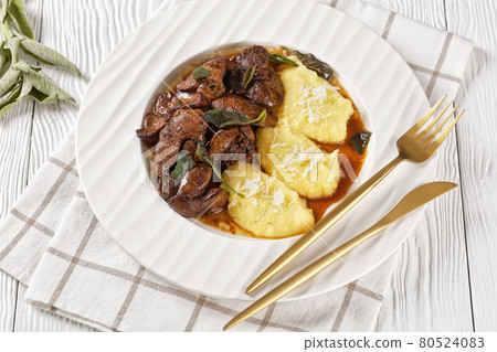 Chicken Livers with Sage served with polenta Chicken Livers with Sage served with polenta 80524083