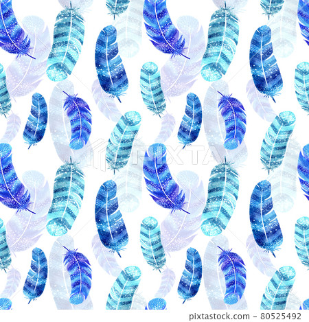 Seamless pattern watercolor feathers on white... - Stock Illustration ...