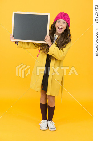 retro and modern school. small girl enjoy autumn. stylish  80525783