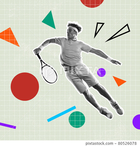 Geometric shapes and figures. Modern art collage. Surrealism, minimalism in artwork. Inspiration, creativity and sports concept 80526078