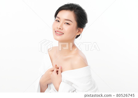 Beautiful young asian woman with clean fresh skin on white background, Face care, Facial treatment, Beautiful young asian woman with clean fresh skin on white background, Face care, Facial treatment, 80526745