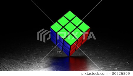 Rubik cube folded on floor 3d rendering illustration 80526809