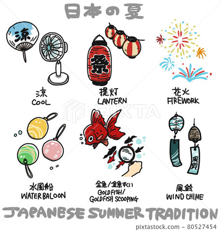 A set of summer traditions such as wind chimes and fireworks A set of summer traditions such as wind chimes and fireworks 80527454
