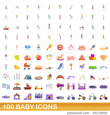 100 baby icons set, cartoon style 100 baby icons set, cartoon style 80528009