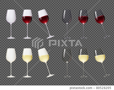 逼真的紅酒和白葡萄酒玻璃插圖素材集 80528205