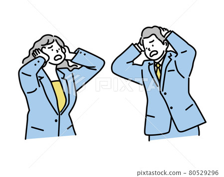 男人和女人抱著頭的插圖（擔心、煩惱、痛苦、痛苦、忙碌、不耐煩、失敗、沮喪、焦慮） 80529296