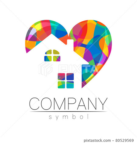 Company Logo Vector House Icon for Branding Real Estate Symbol Building and Apartment Rent Concept Sign with heart shape 80529569