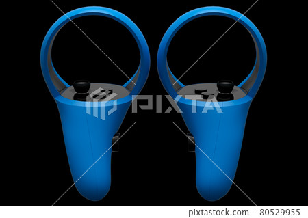 Virtual reality blue controllers for online and cloud gaming on black background 80529955