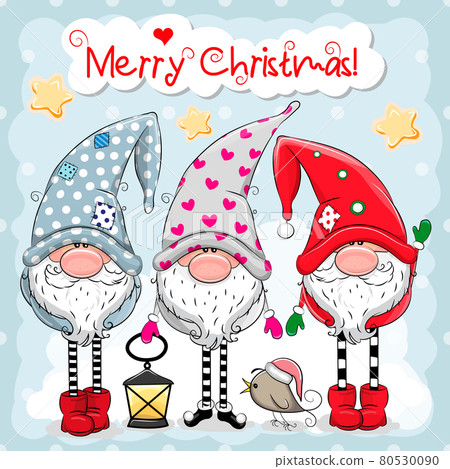 Greeting Christmas card with three cute Gnomes 80530090