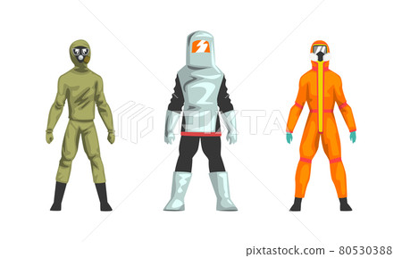 Man in Hazmat Suit as Personal Protective Equipment with Impermeable Garment Vector Set 80530388