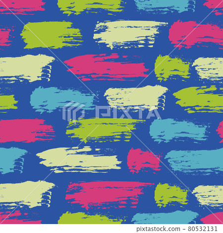 Vector seamless pattern with brush stripes and strokes. Green pink color on blue background. Hand painted grange texture. Ink geometric elements. Fashion modern style. Endless grang fabric print. 80532131