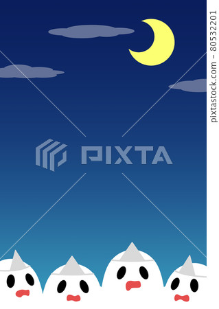 Ghost background rectangular vertical clouds and crescent moon 80532201