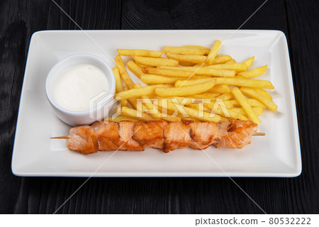 Grilled salmon shashlik meat Grilled salmon shashlik meat 80532222