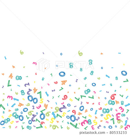 Falling colorful messy numbers. Math study concept with flying digits. Eminent back to school mathematics banner on white background. Falling numbers vector illustration. Falling colorful messy numbers. Math study concept with flying digits. Eminent back to school mathematics banner on white background. Falling numbers vector illustration. 80533233