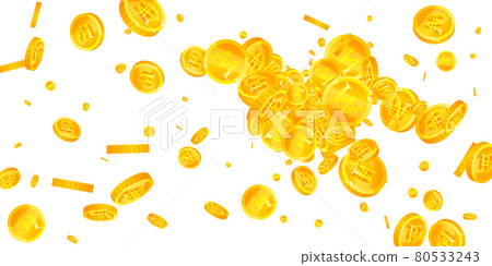 Korean won coins falling. Fresh scattered WON coins. Korea money. Glamorous jackpot, wealth or success concept. Vector illustration. 80533243