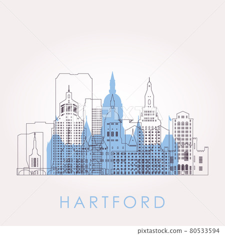 Outline Hartford skyline with landmarks.  80533594